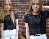 Vintage Black Lace Sheer Blouse