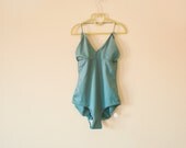 Vintage NOS 70s swimsuit, petrol sugar blue (M/L) medium / large, beach wear, full color