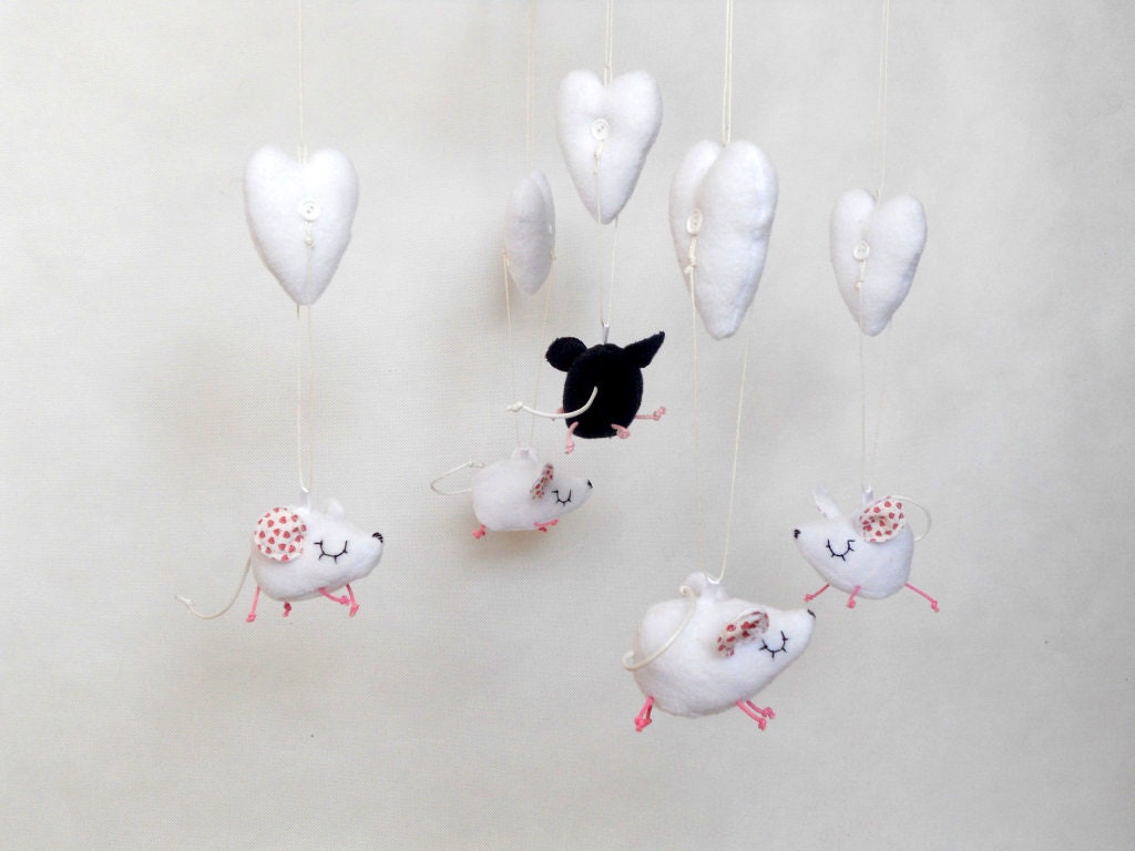 Baby Crib Mobile Baby Mobile Mouses Mobile  Nursery mobile mouses design  white black