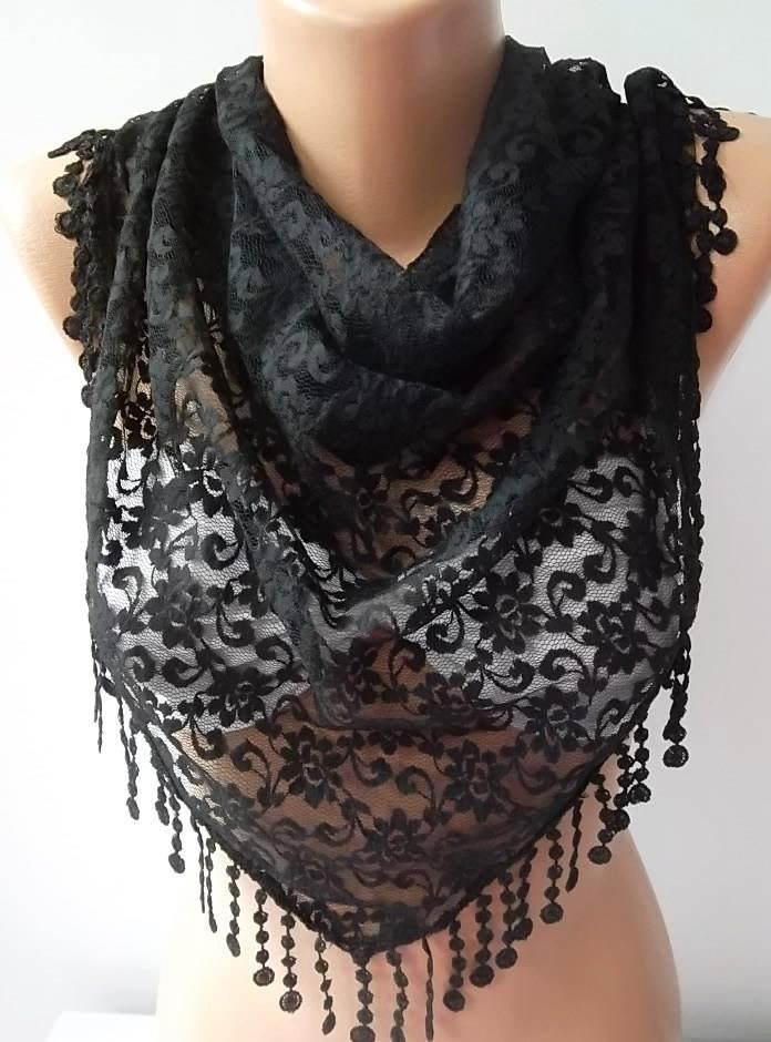 Mother's Day Gift Elegant scarf Lace Triangle Scarf -It made with good quality Lace black