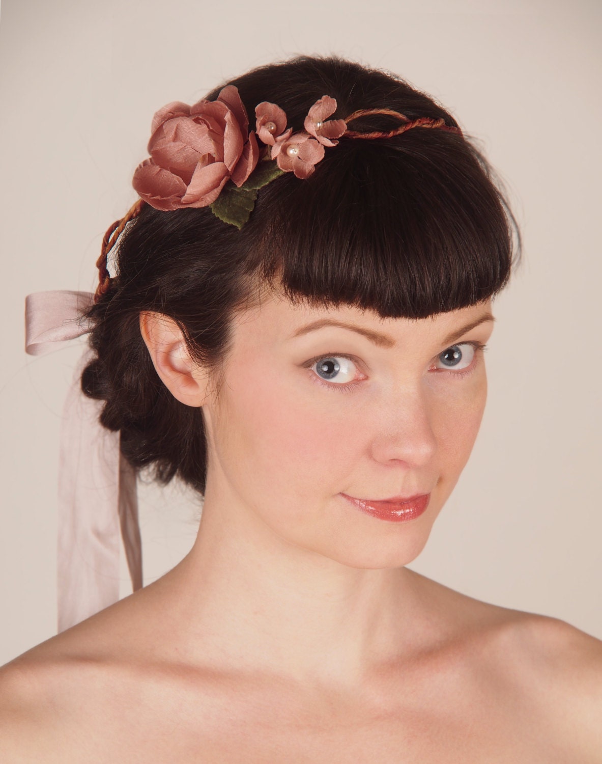 Wedding Flower Crown - Each Petal is Handcrafted from 100% Silk Fabric - Dusty Rose, Blush Pink - Floral Bridal Headband Circlet
