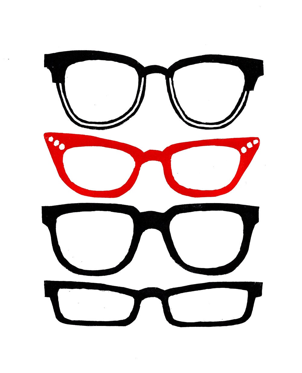 Retro glasses lino print (red)