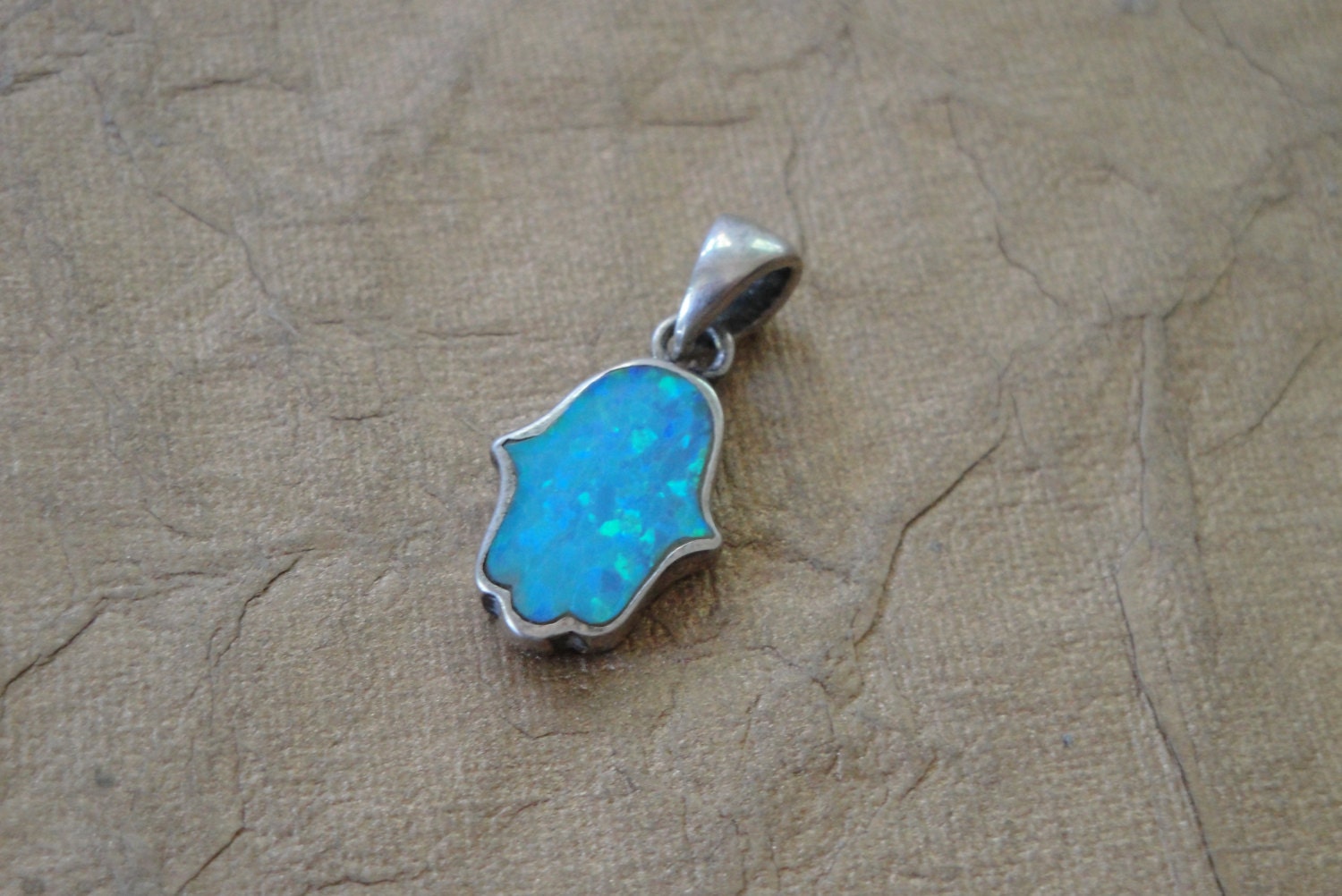Hamsa 925 Sterling Silver and Opal Pendant