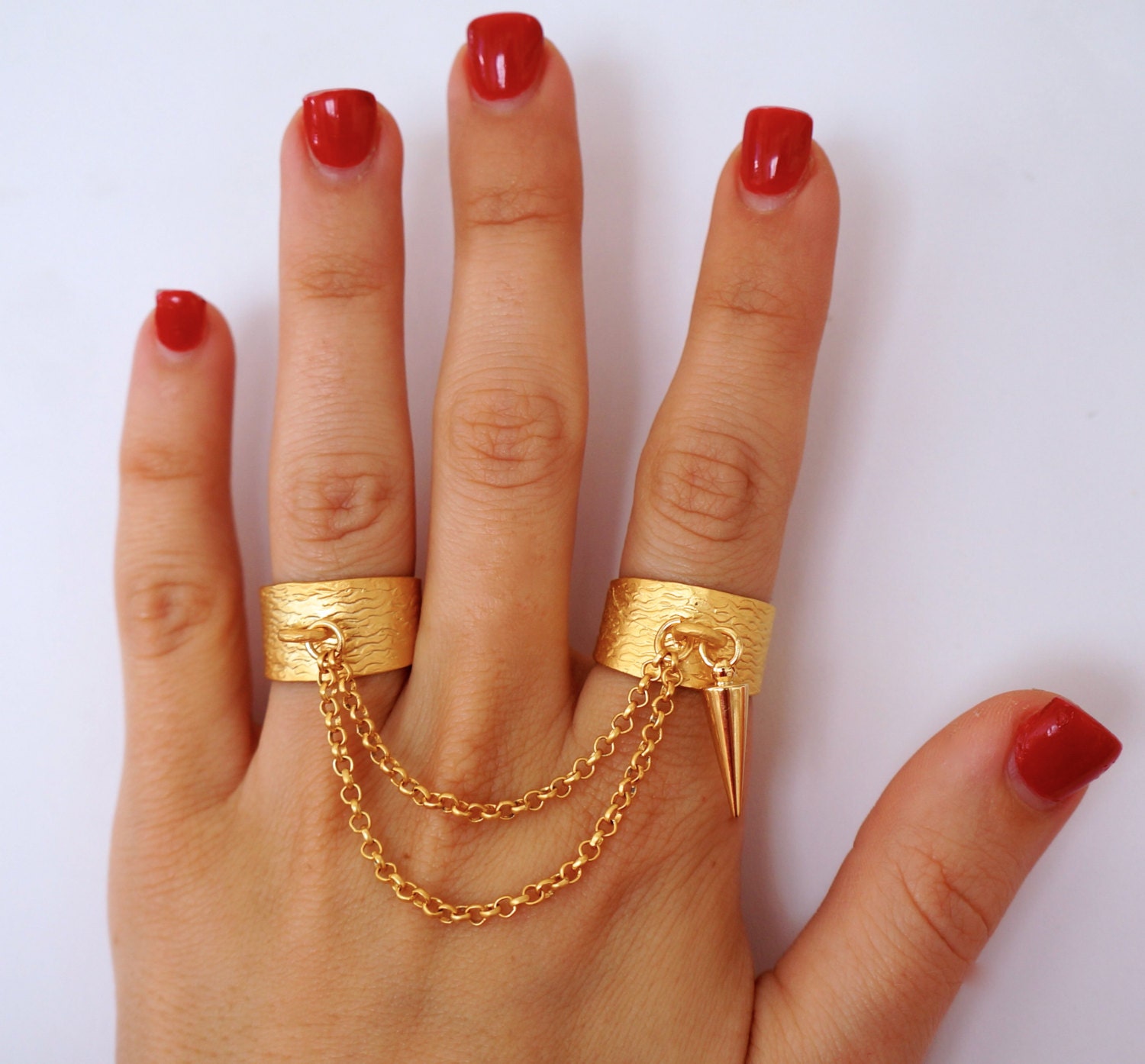 matte gold double ring with spike