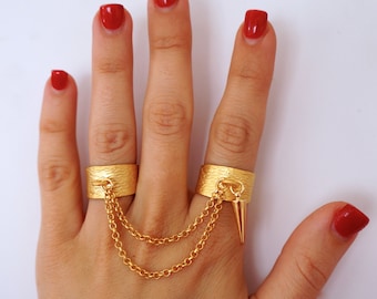 matte gold double ring with spike
