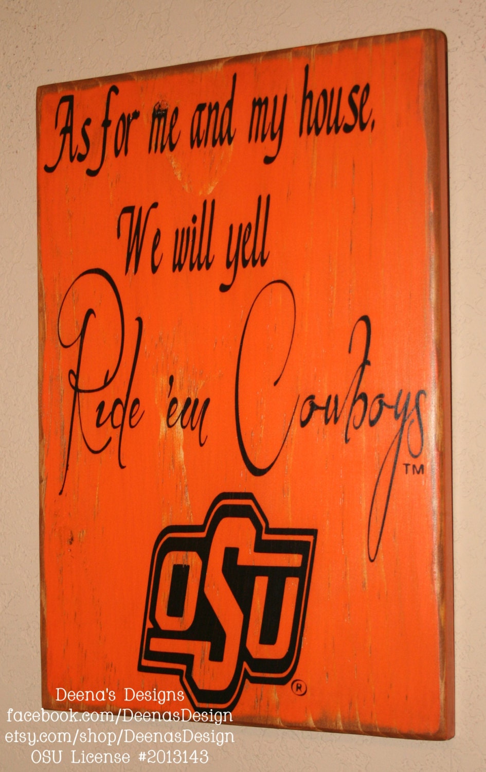 Oklahoma State University Wall Art, OSU Cowboys, Distressed Wood Signs, Wood Signage, Ride em Cowboys - Officially Licensed
