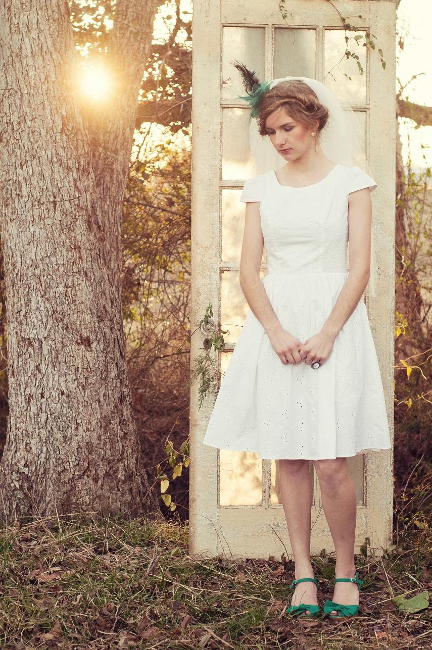 Short Wedding Dress - Cotton Eyelet Lace Fabric - Size Small