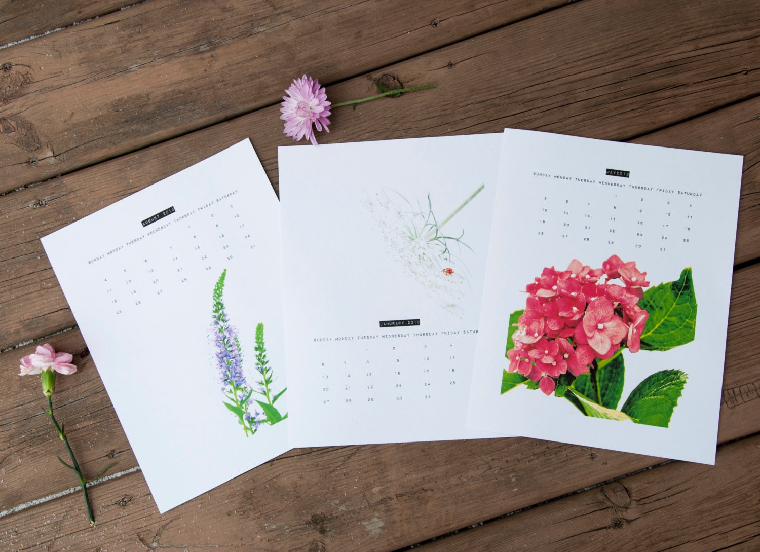 2013  Wall Calendar, Flower Wall Calendar,  Floral Calendar 2013