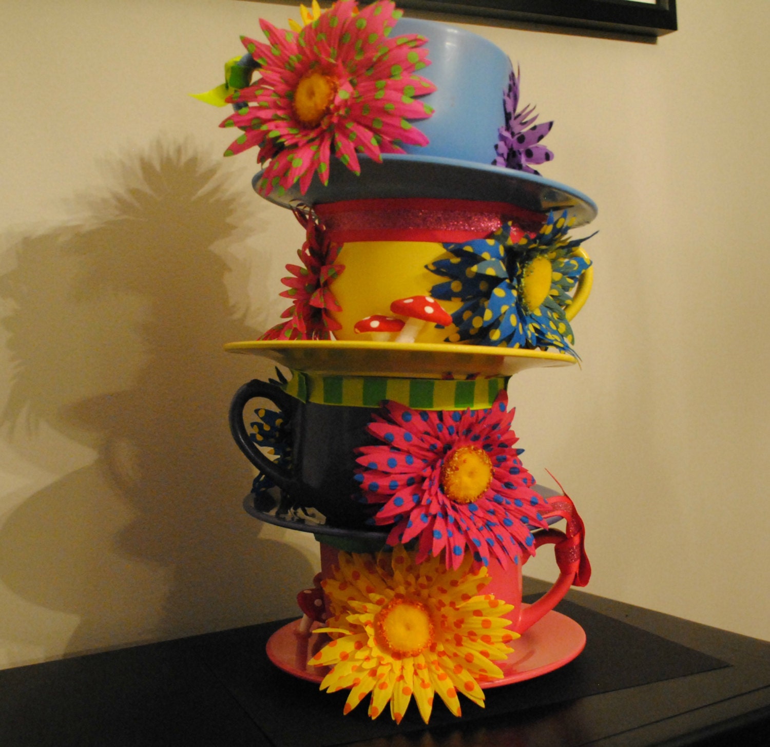 OVERSIZED, Stackable Teacups Centerpiece (3 tea cups high) - Alice in Wonderland/Mad Hatter Tea Party/UnBirthday
