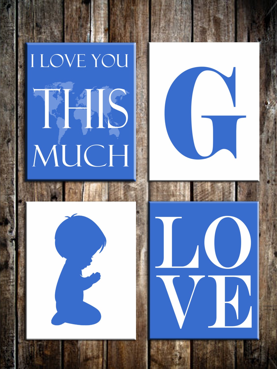 Custom Children's Bedroom Art. Set of 4 8x10. Bedroom decoration. Nursery Print. Love. Baptismal Christening Gift. Godparent. God Child.
