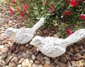 Shabby Chic Cast Iron Bird/ White/ Home Decor/ French Country/ Figurine/ Paperweight/ Garden Decor/Pair