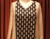 Vintage Inspired Cream and Black silk Kurta Tunic with motif pattern detail Pakistani