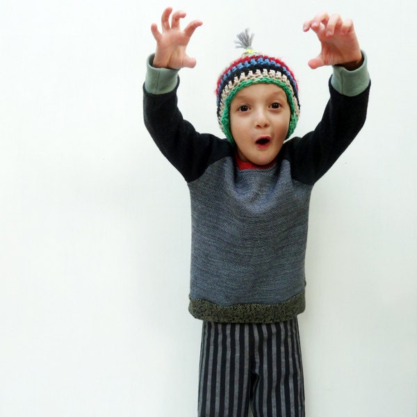 Toddlers cozy sweater, hipster kids, Made by Aluma Klein,  Wooly Jumper