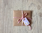 Crafted postcard with envelope - small greeting note card - lilac green rustic - summer country - brown envelope - europeanstreetteam