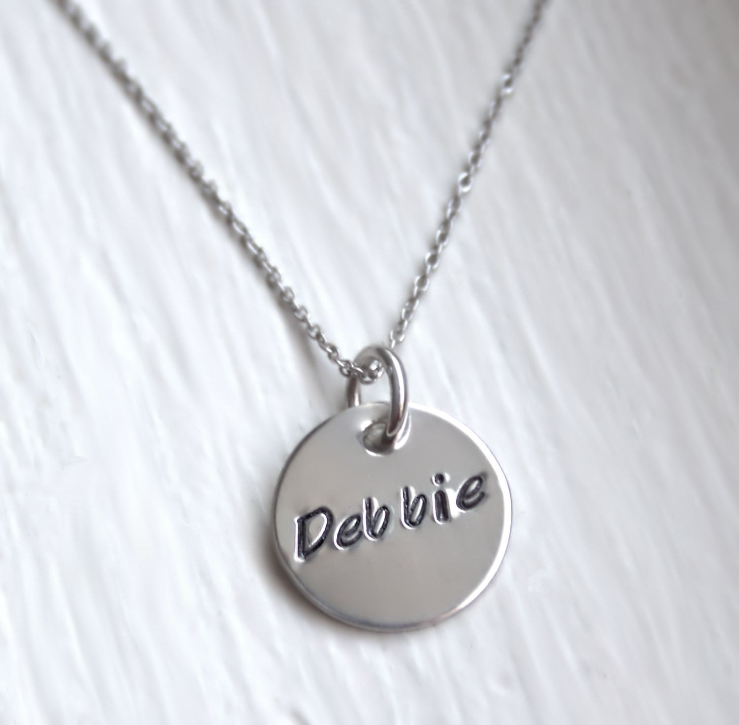 Personalized Hand Stamped Name Necklace, Sterling Silver Round Pendant, Mommy Jewelry, Mother's Jewelry, Grandmother's Gift for Her