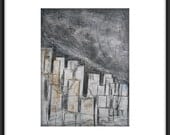 OOAK Original Mixed Media Contemporary Modern Abstract Painting 11.7x8.3 " Gray City"