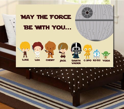 Personalized Star Wars Kids Art- Children's Room Decor - 1 - 16X20 Print With Star Wars Characters And Your Child