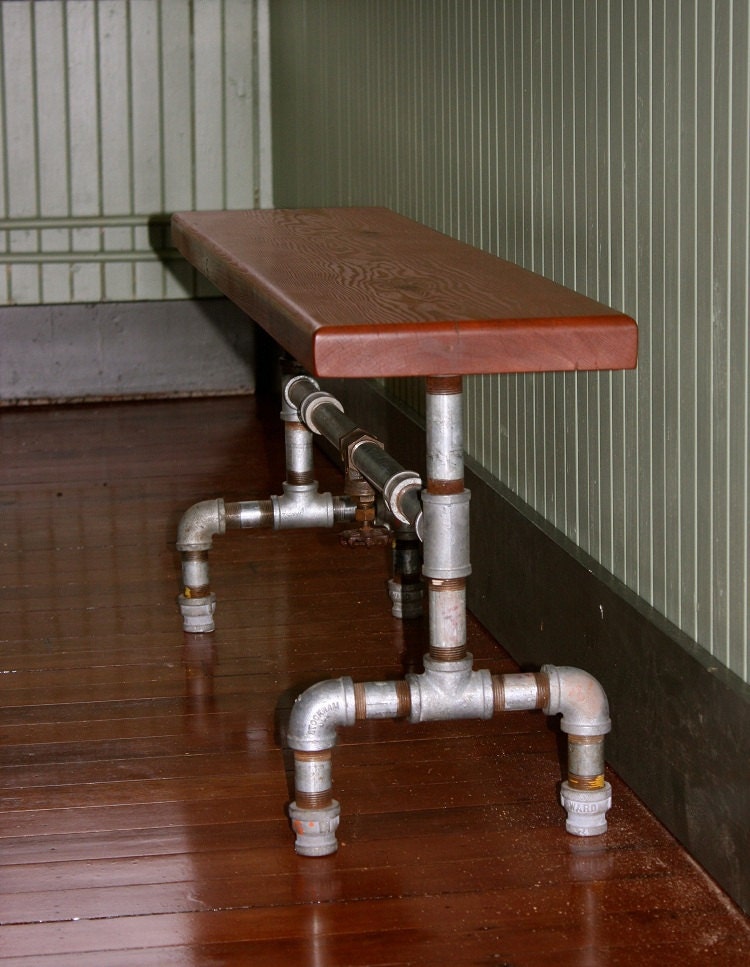 Barn Wood Bench, Reclaimed Old Growth Doug Fir, Galvanized pipe and old brass valve 125 p.s.i.