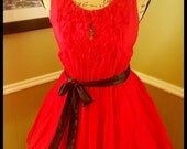 60's Vintage womens sun dress, sleeveless,  tea dress, garden party, rockabilly,skater dress, cherry red . size small