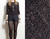 VINTAGE 90s black brown hippie BOHO rocker grunge goth daisy crocheted open knit lace SHIRT