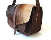 Cow Hide and Leather Satchel - Chocolate