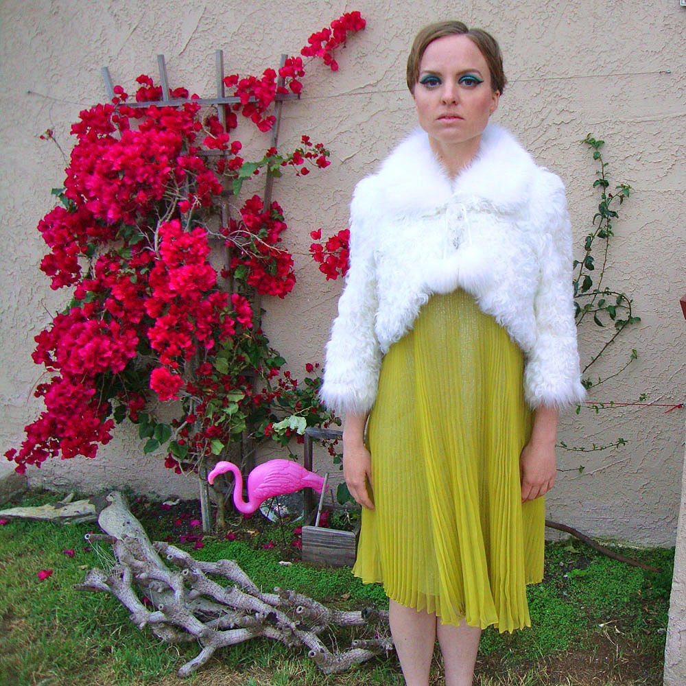 Vintage1960s Women's Winter White Fur Bollero Coat With Peter Pan Collar And Fur Pom Pom's - Size Small / Medium