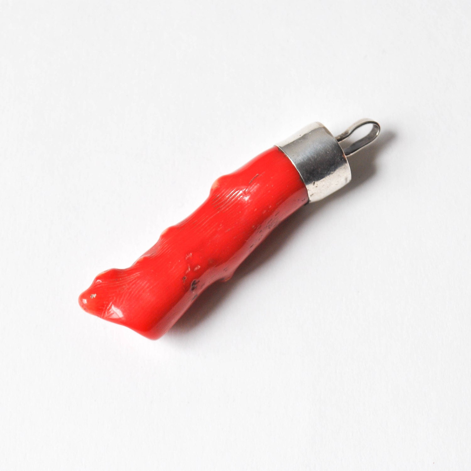 vintage red coral sterling silver pendant / Fire Walk With Me pendant