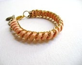 Wispering - delicate soft peach coral faux suede leather golden chains bohemian trendy bracelet