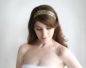 Geometric hair accessory, Tribal Ethnic Headband, Gold & Black Triangles Hair accessories,  leather headband