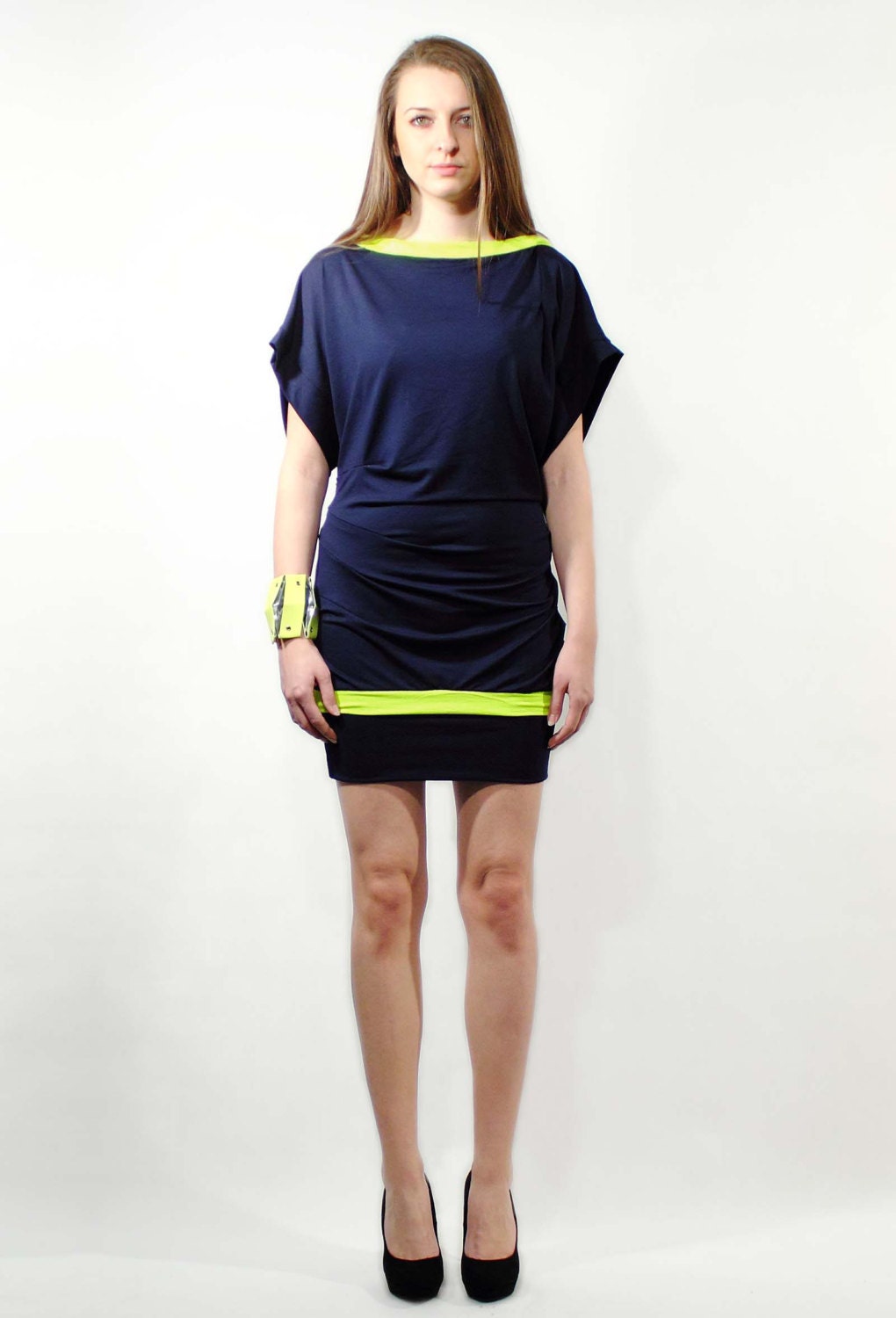 Darkblue party dress, Jersey blue minidress, Summer fashion