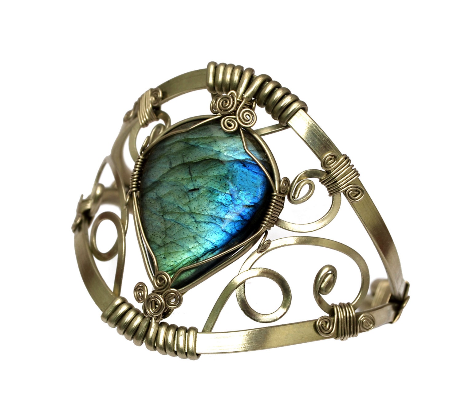 Wire Wrap Cuff Bracelet with Labradorite stone