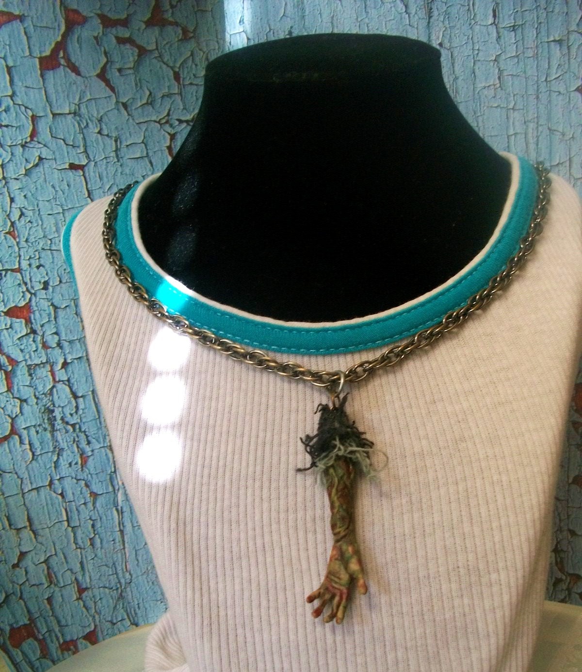 Zombie Arm Necklace, Zombie Treat OOAK handsculpted, 22 inch Chain