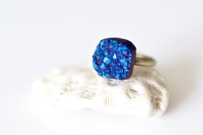OOAK Purple Blue Titanium Druzy Cube Ring -01-