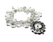 Crystal Watch Bracelet, Cluster, Chunky, Bridesmaid, Maid Of Honor, Wedding Jewelry