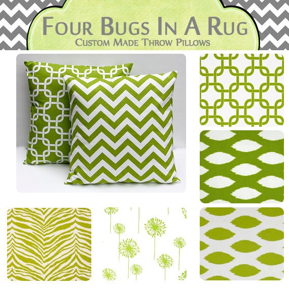 Decorative Throw Pillow Covers 18x18 - Chartreuse Collection - Chevron, Ikat, Chartreuse Chain, Zebra Print