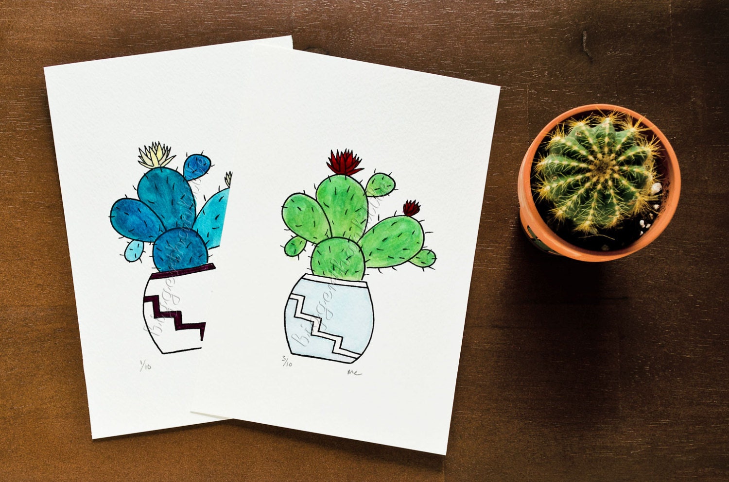 Prickly Pear Cactus - Limited edition watercolor painted print