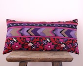 WHISTLE - cushion cover vintage tribal aztec fabric pink, purple, red throw pillow with fuchsia warwick fabric reverse 60 x 35cm  or 24" x