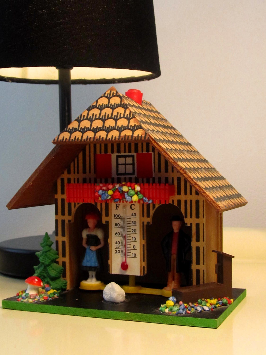 Vintage West German Black Forrest Chalet   Weather and Thermometer House