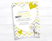 Giraffe Baby Shower Invitation Gray Yellow Chevron Invitation Printable Baby Shower Invite Custom Gender Neutral Baby Boy Digital File DIY