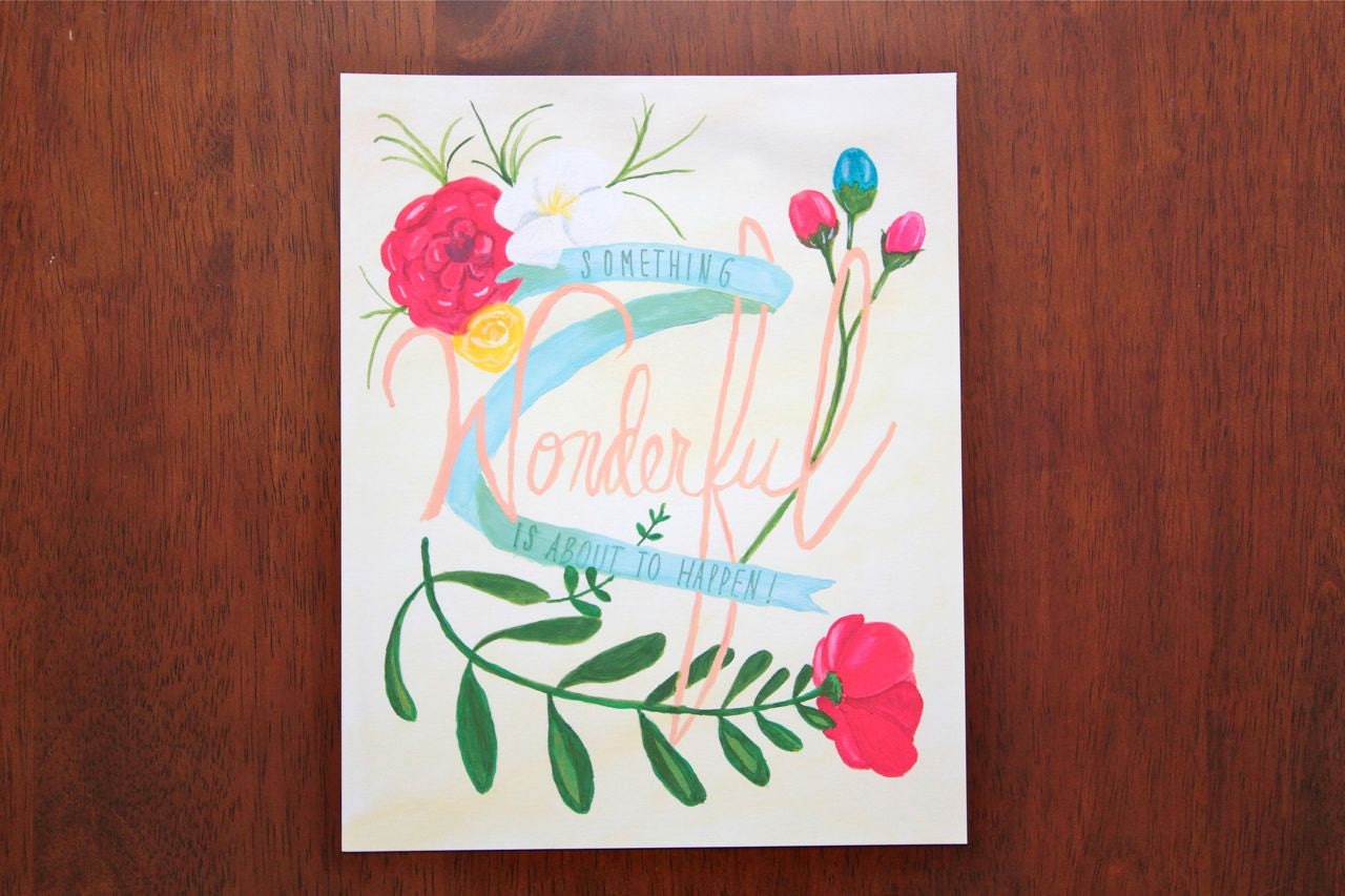 Nursery Art Print, 8x10 print, hand lettering, baby shower gift, motivational quote, floral print, botanical art