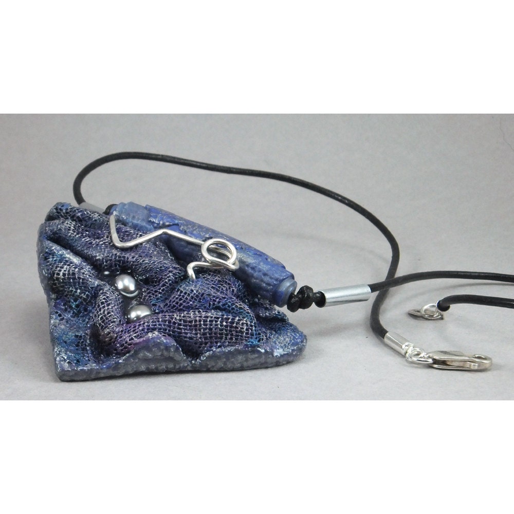 Handcrafted Choker - Purple Fiber Ruched with Pearls Necklace No. 173