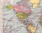 World map with world flags transport routes 1930s vintage world map school map wall map world