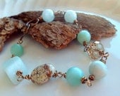 mint green and brown bracelet bridesmaid rustic weding boho chic stone wire wrapped bridal jewelry wedding natural bird theme shabby aqua