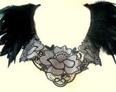 Steampunk jewelry black feather and gold rose statement collar corset top with epaulettes epaulets burning man