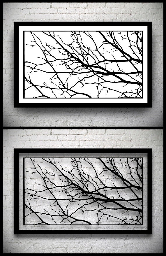 FRAMED Tree Branches Handmade Original Papercut: Hand-Cut Paper Art Silhouette - 22.24 x 12.6 inches (56.5 x 32 cm)