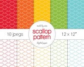 Digital Paper Rainbow Scallop pattern Pack of 10 - INSTANT DOWNLOAD 12x12"