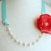Pearl Crystal Ribbon Necklace - Coral Red Turquoise - Bridal Bridesmaids - Wedding Gift Accessory - Many Colors - Ready to Ship