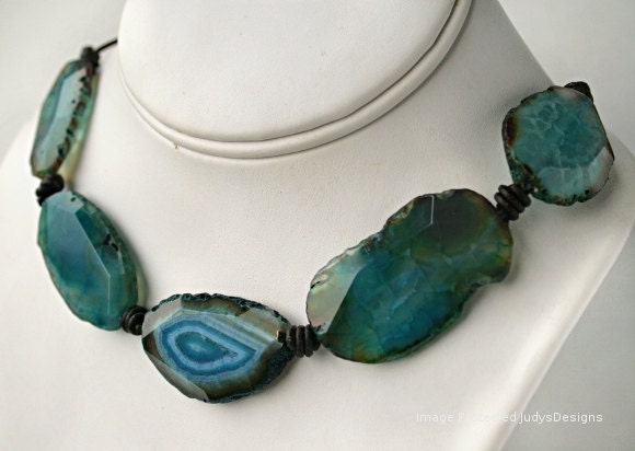 Turquoise agate geode necklace, statement necklace