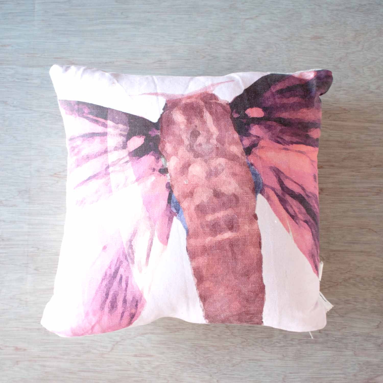 Feminine Pink Spring / Summer Butterfly Zippered Pillow, Decorative Toss Pillow, Moth Art