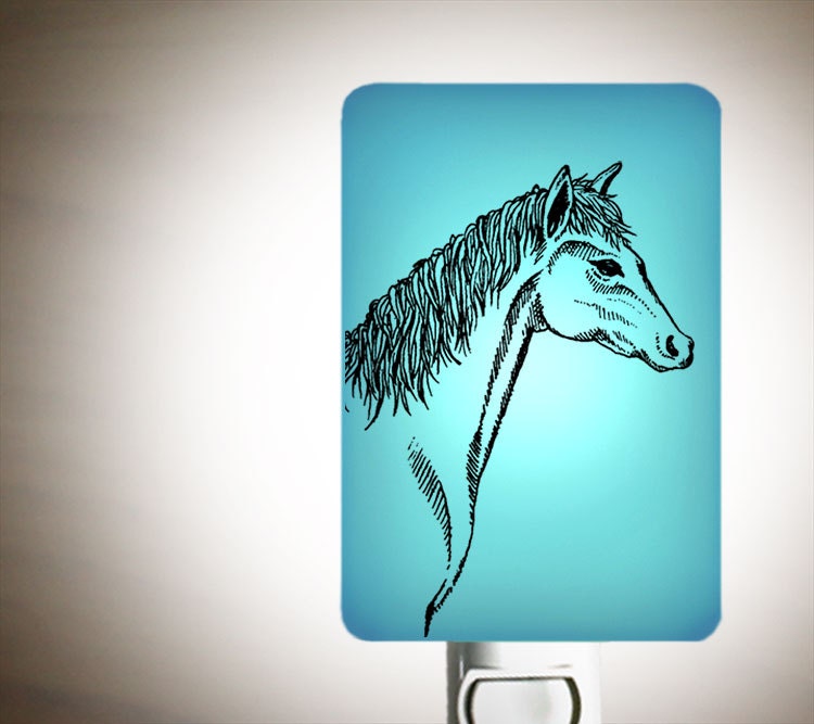 Horse Nightlight on Aqua Blue Fused Glass Night Light - Gift for Baby Shower or Nature Lover - Down on the Farm